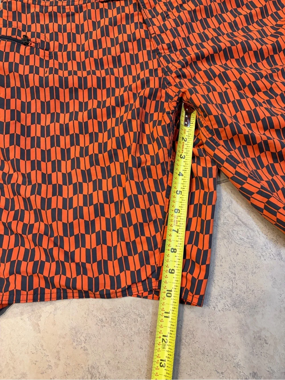 Patagonia Wavefarer Board Shorts Mens 34 Orange Charcoal Geometric Swim Surf